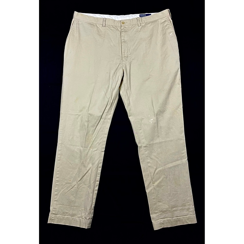 VTG 90's Polo Ralph Lauren Chino Pants Khaki Flat Front Mens 44t-36 Cotton